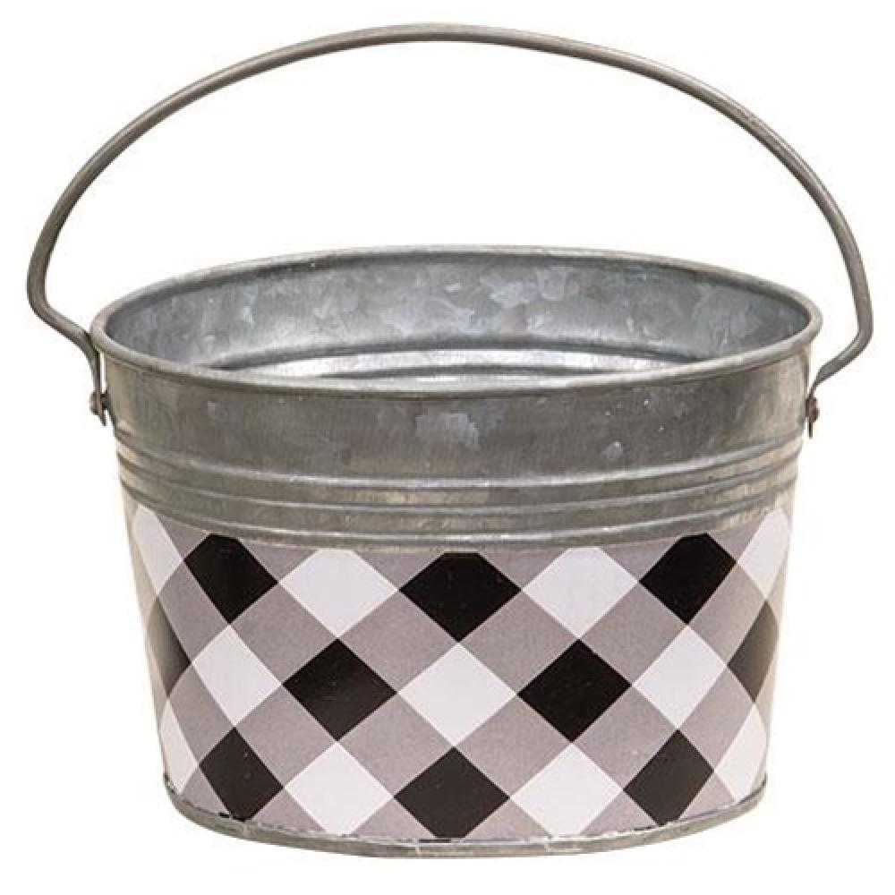 Black and White Buffalo Check Oval Pail - Stylish Farmhouse Decor for Kitchen, Bathroom, or Outdoor Storage | Perfect for Picnics, Parties, and Home Organization