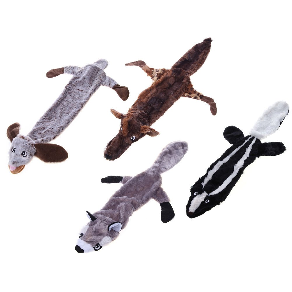Durable No-Stuffing Squeaky Dog Toys Set - Bite-Resistant Plush Chew Toys for Medium & Large Dogs (4-Pack: Squirrel, Raccoon, Rabbit, Wolf) 24 Inch - Perfect for Playtime, Training & Teething Relief