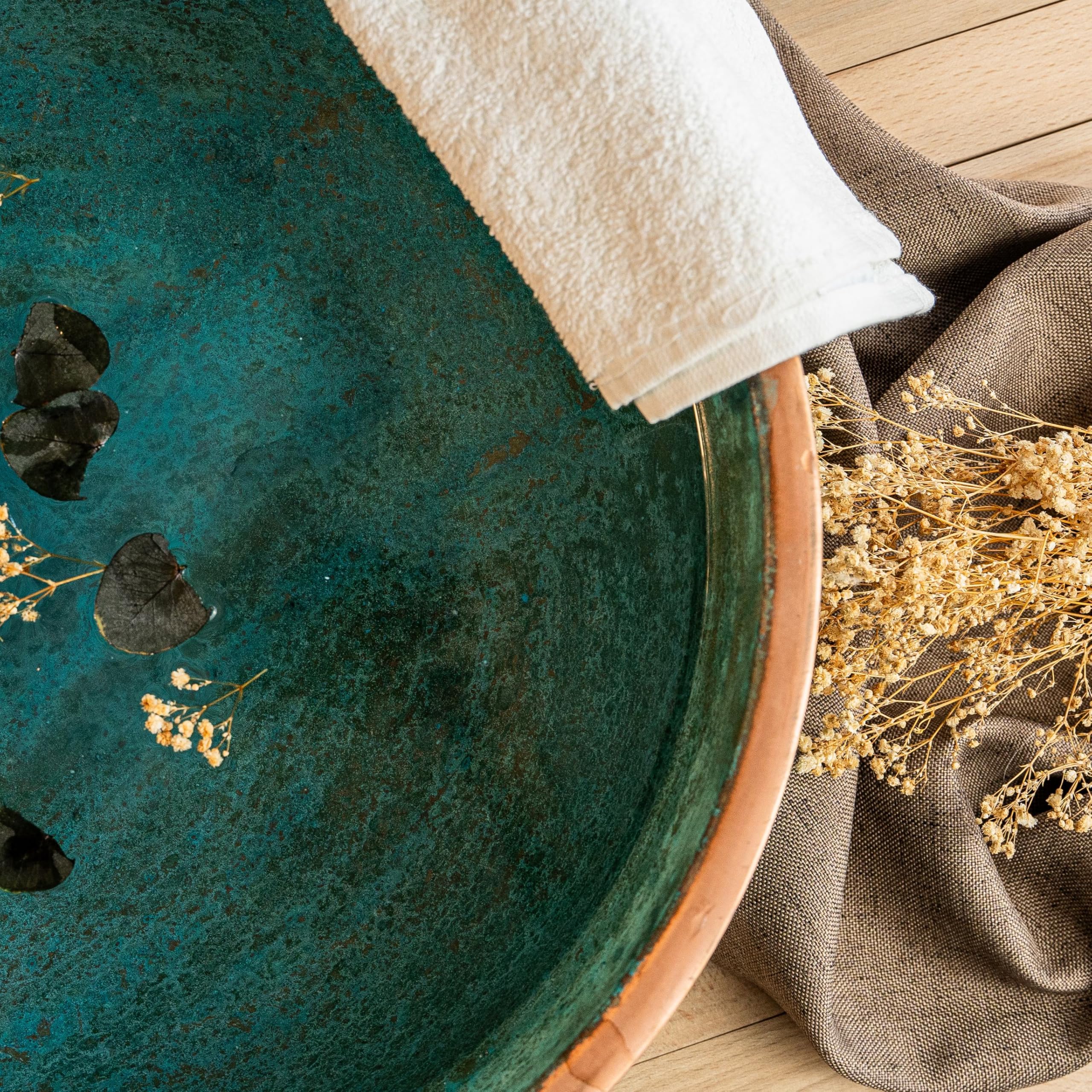 Handcrafted Hammered Copper Pedicure Bowl - 18 Inch Large Foot Soaking Basin for Spa & Home Relaxation | 100% Solid Copper with Green Patina Finish | Portable Pedicure Gift for Women | Perfect for Self-Care, Salons & At-Home Spa Treatments