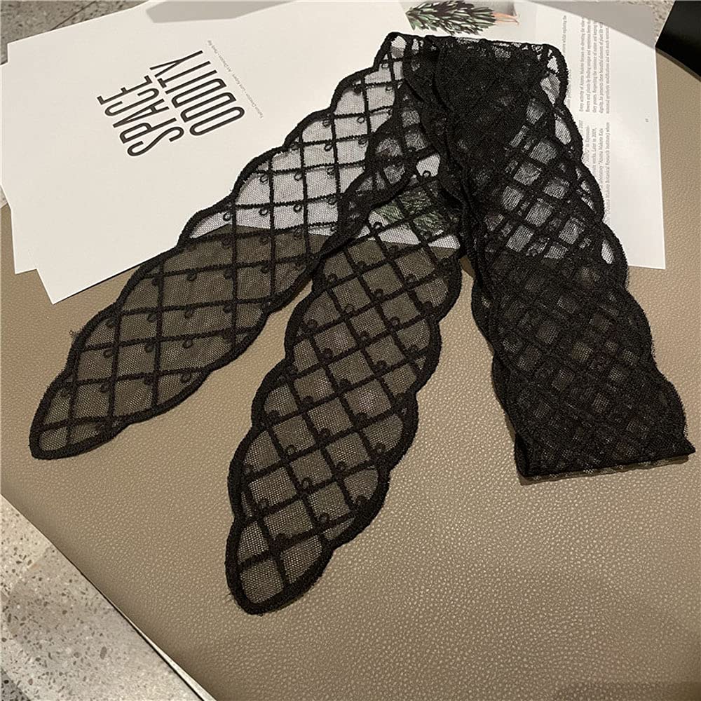 Lace Hair Ties for Women - Soft Ponytail Holders with Ribbon Bands, Elegant Hair Scarf & Rope Lace Hair Rings (Grid Pattern, Black) - Perfect for Daily Use, Work, Parties & Special Occasions