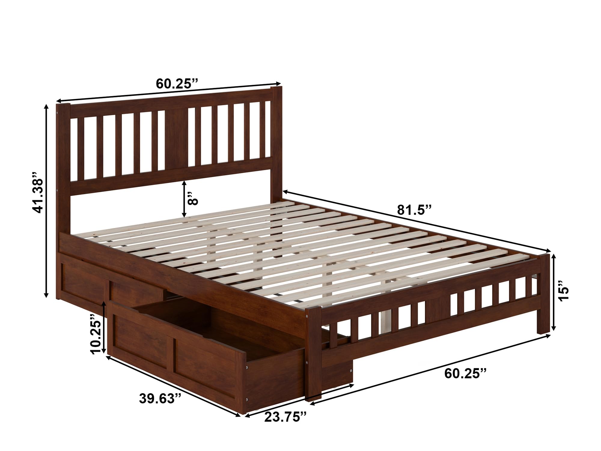 AFI Tahoe Queen Size Platform Bed with Footboard & 4 Storage Drawers in Walnut Finish - Modern Bedroom Furniture for Small Spaces & Guest Rooms