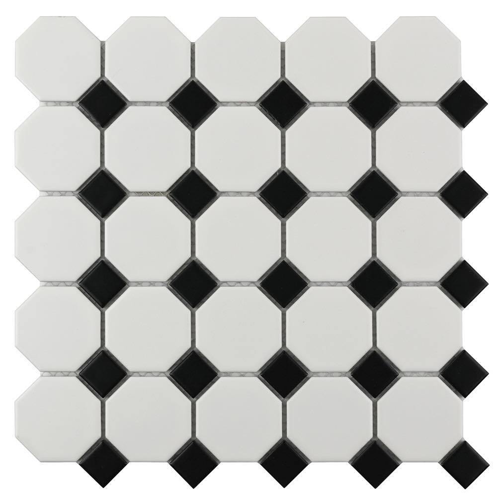 Black & White Octagonal Porcelain Mosaic Tile - Premium Bathroom & Kitchen Backsplash for Modern Home Decor