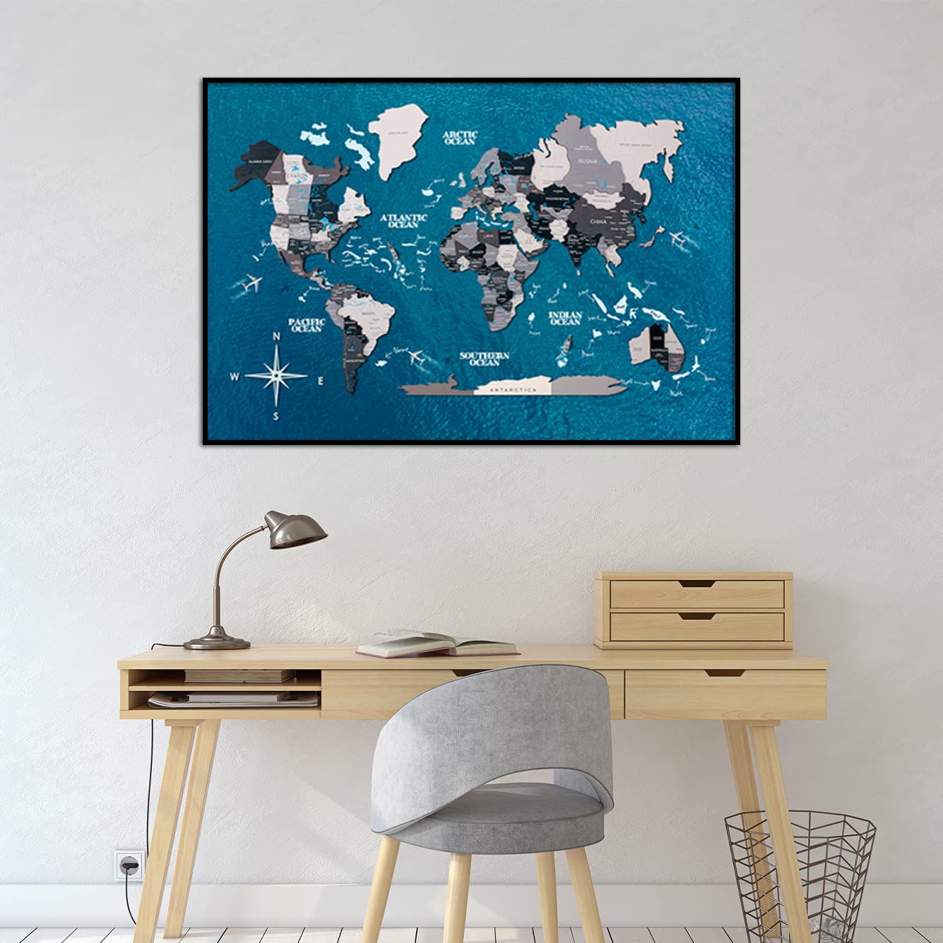 3D Wooden World Map Wall Art - Framed Travel Decor for Home & Office - Rustic Board Wall Hanging - Perfect Housewarming Gift (Medium, Nordic Style) - Ideal for Living Room, Bedroom, or Study Decor