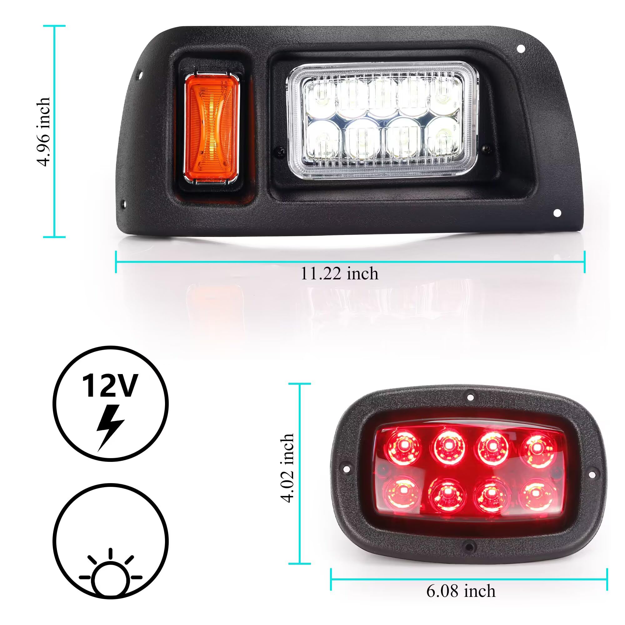 **Universal 12V Golf Cart Headlight & Tail Light Kit for Club Car DS - Upgraded LED Headlights, Amber Turn Signals, Brake Lights - Compatible with Gas & Electric Models - Perfect for Night Driving & Safety**
