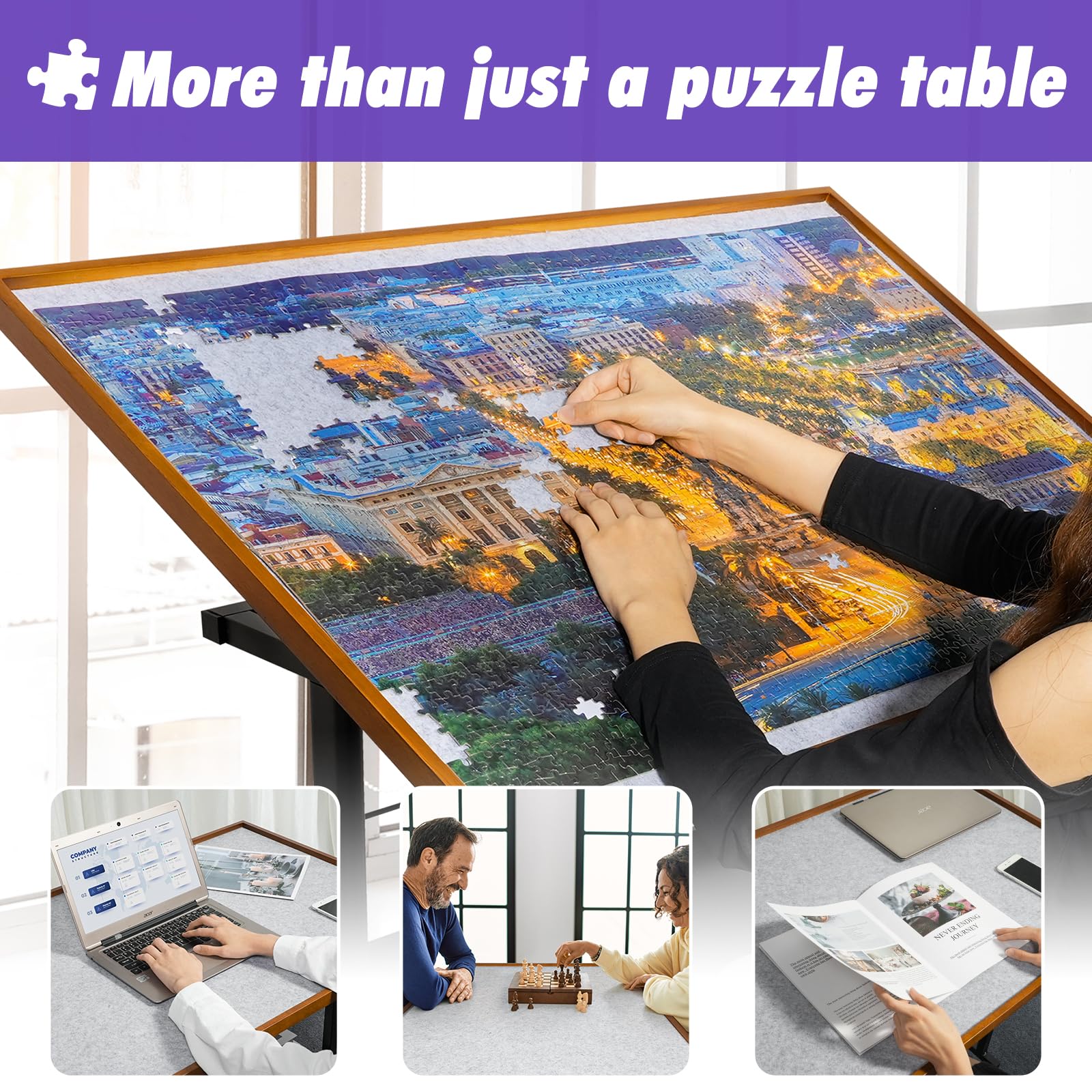 Sunix Adjustable Jigsaw Puzzle Table with Legs & Wheels - 12-Tilting-Angle Puzzle Board for 1500 Pieces, Includes Protector Mat & 6 Sorting Trays - Perfect for Family Game Nights & Educational Activities (Kids & Adults)