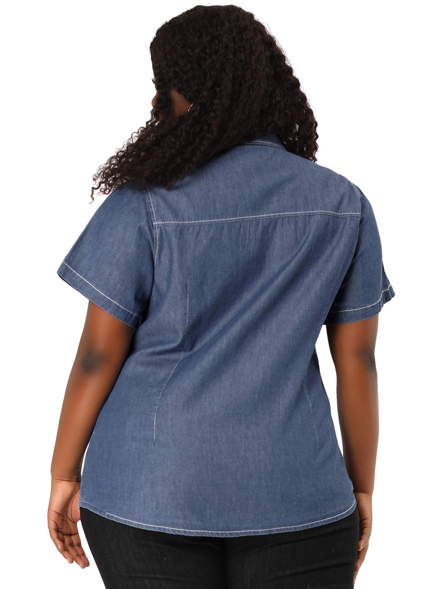 Agnes Orinda Plus Size Denim Shirts for Women - Short Sleeve Chambray Button Down Casual Tops | Comfortable & Stylish for Work, Outings & Everyday Wear