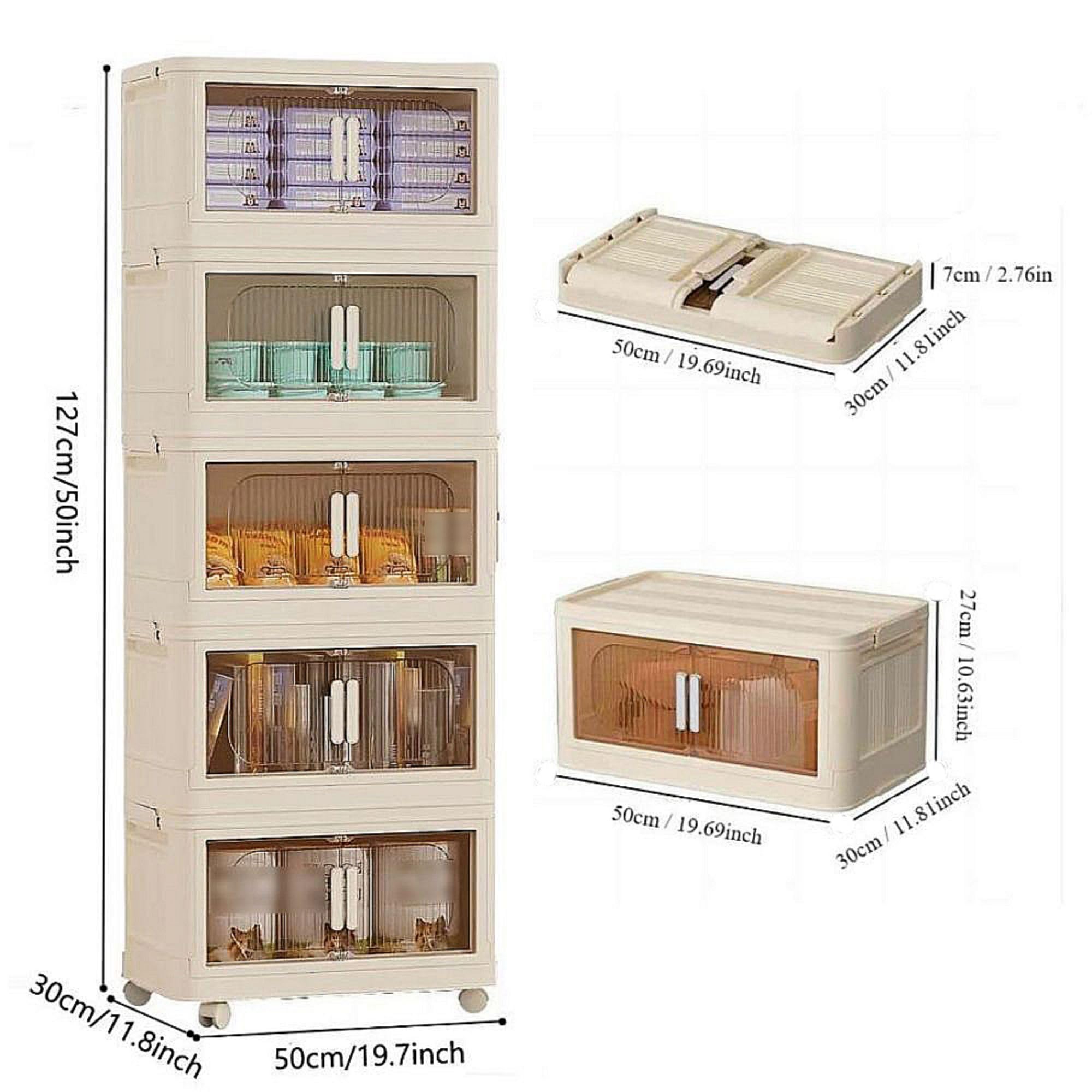 5-Tier Wide Folding Storage Cabinet with Doors & Wheels - 20