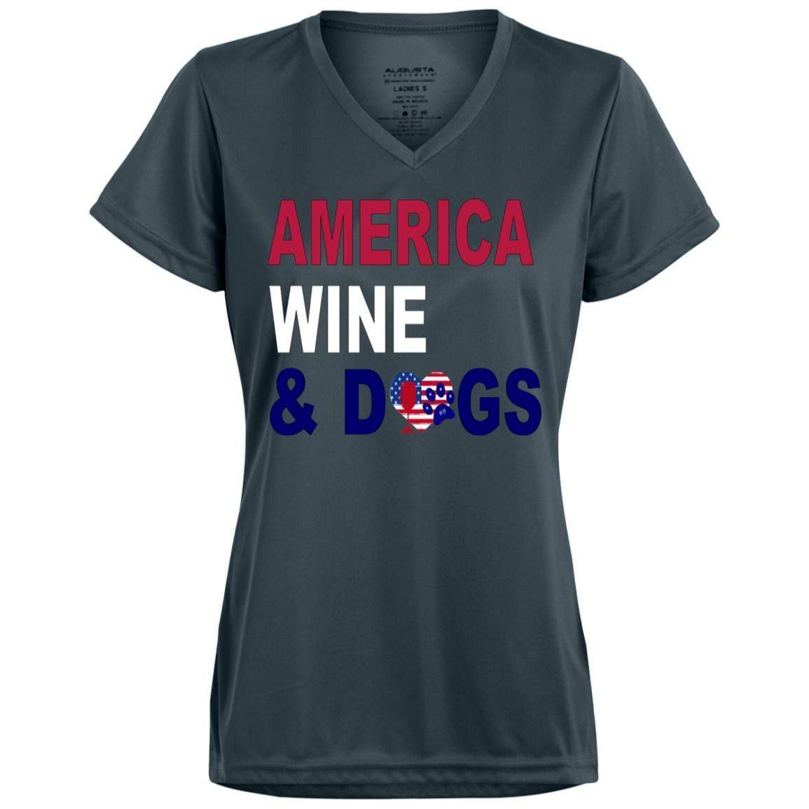 WineyBitches.Co America Wine Dogs Ladies' Wicking T-Shirt - Moisture-Wicking Women's Tee for Wine Lovers & Dog Moms - Perfect for Wine Tasting, Casual Outings & Dog Park Adventures