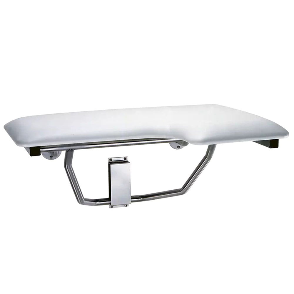 Bobrick B51 Wall-Mounted Folding Shower Seat with Padded Foam Surface - Satin Finish - ADA Compliant Bathroom Safety Seat for Elderly & Disabled - Ideal for Small Bathrooms & Accessible Showers