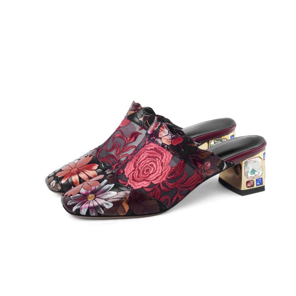 Women's Summer Mid-Heel Open-Toe Slippers - Large Size Ethnic Mesh Sandals with 5.5cm Thick Heel - Fashionable Slingback Shoes for Outdoor Wear, Beach, Vacation and Casual Outings