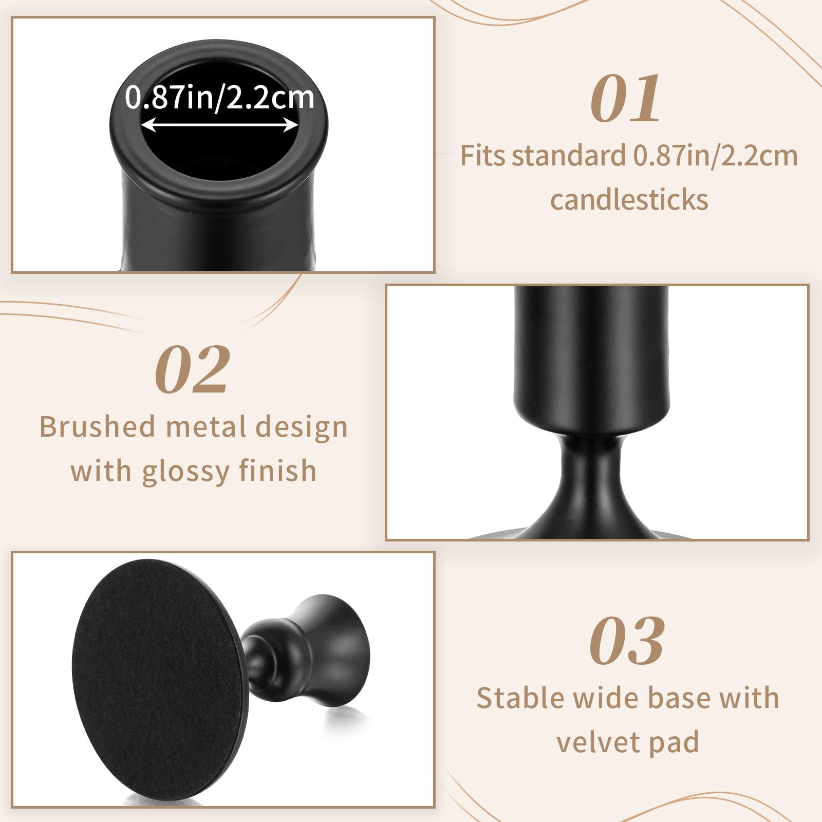 Elegant Black Candlestick Holders Set of 2 - Decorative Candle Holders for Taper Candles, Perfect for Dining Table, Coffee Table, Fireplace Mantel, Wedding Centerpieces & Romantic Home Decor
