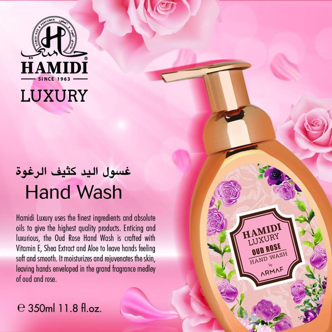 Premium Oud Rose Scented Hand Wash - 350ml (11.9 OZ) Luxury Liquid Soap with Skin Nourishing Formula - Hydrating & Moisturizing for Soft Hands - Perfect for Home, Spa, and Gift Giving