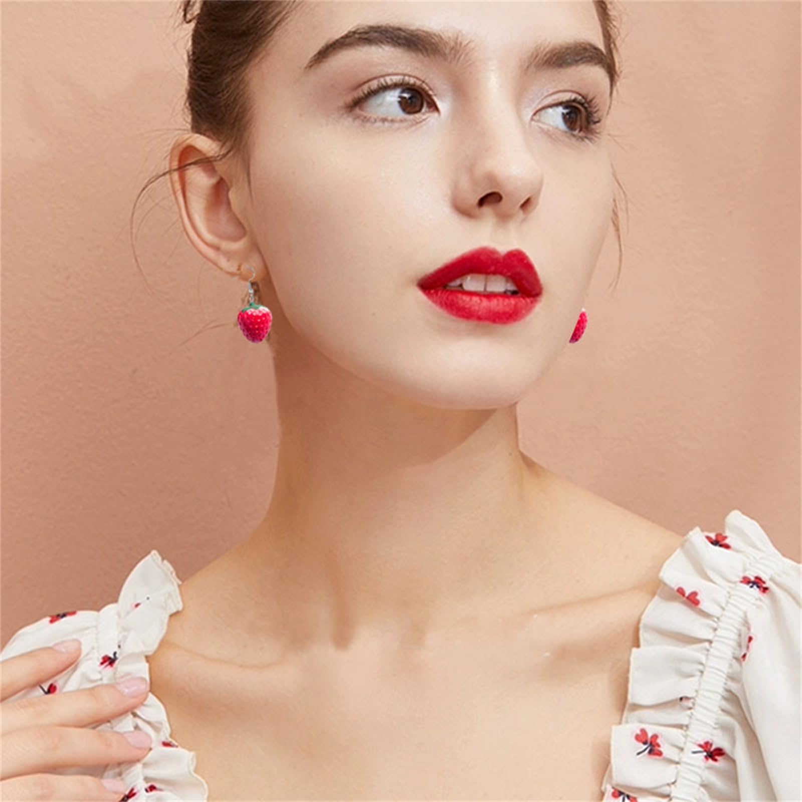 MALOYANVE 3D Acrylic Strawberry Drop Earrings for Women - Cute Red Fruit Resin Dangle Earrings - Fashion Jewelry for Casual Wear, Parties & Everyday Accessories