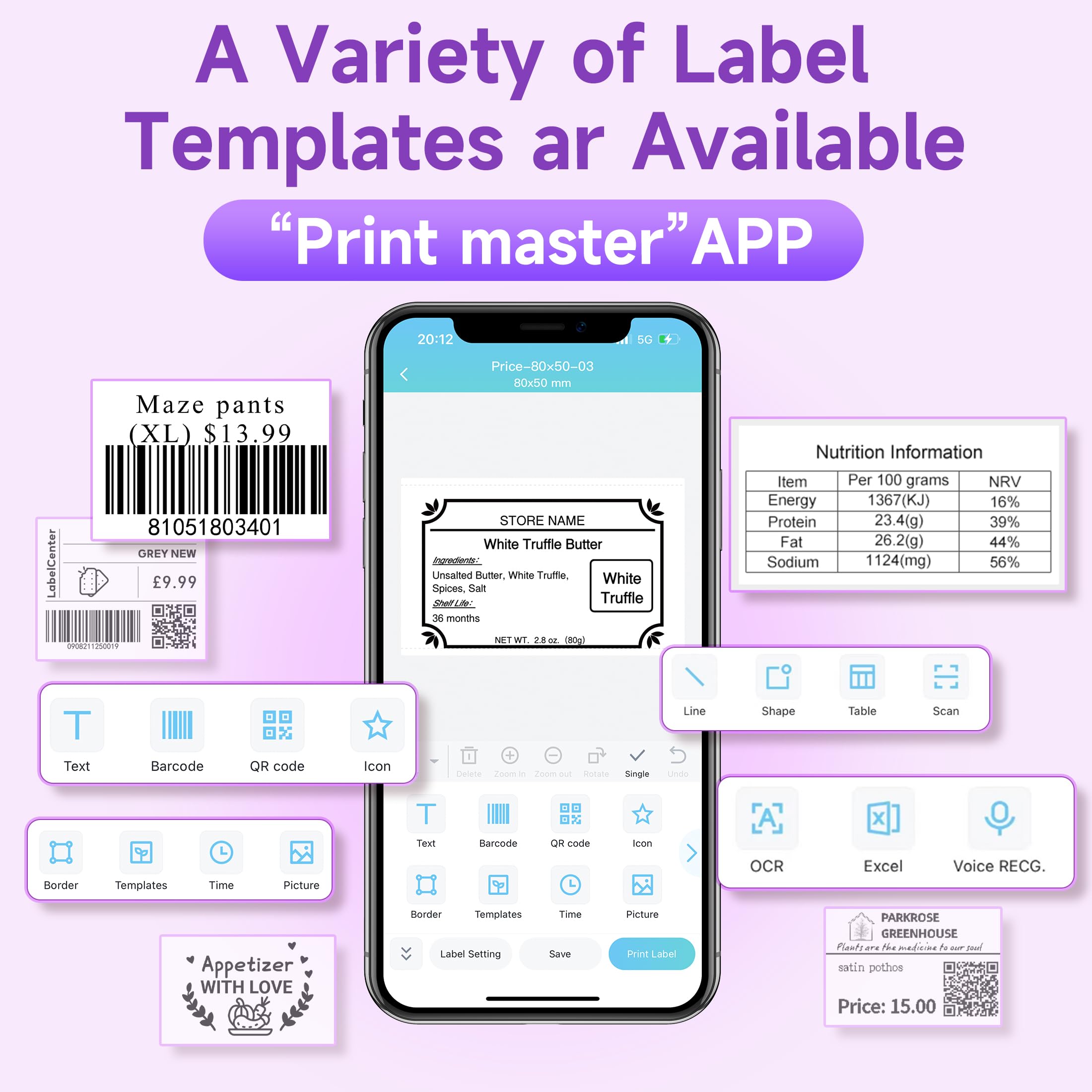 M220 Bluetooth Label Maker - Portable Thermal Sticker Printer for Small Business & Home Use | Compatible with Smartphone & PC | Prints 0.78-3.14 Inch Labels (Purple) | Perfect for Organizing, Shipping & Inventory Management