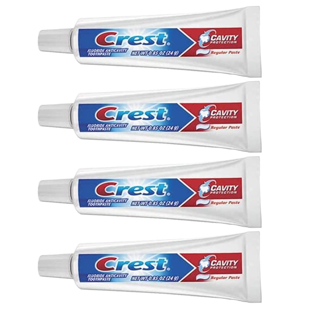 Crest Cavity Protection Regular Toothpaste - Travel Size .85 oz (24g) - Pack of 4 - Fresh Breath & Cavity Prevention for On-the-Go Oral Care