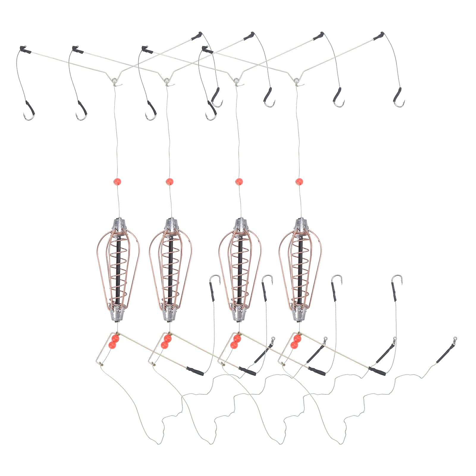 4 Pcs Copper Fishing Bait Cage with Spring Basket Lure Feeder - Durable Bait Traps for Freshwater & Saltwater Fishing - Essential Fishing Tackle Accessories for Bass, Trout and Catfish - Perfect for Bank Fishing, Boat Fishing and Ice Fishing