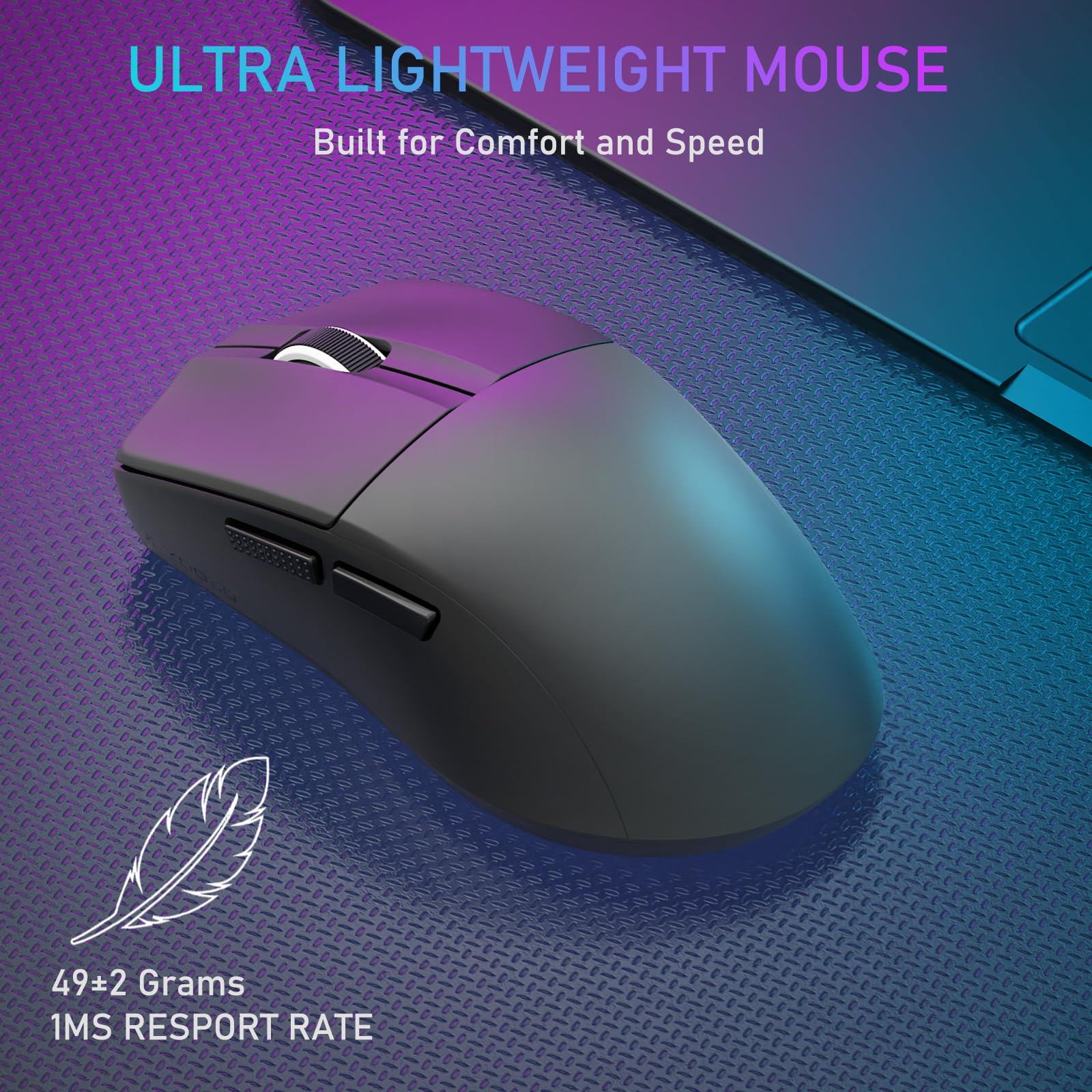 E-YOOSO Ultra Lightweight Wireless Gaming Mouse - 49G Ergonomic Esports Mouse with 26K DPI, PAW3395 Sensor, 1K Polling Rate, 5 Programmable Buttons - Tri-Mode (Wired/2.4GHz/Bluetooth) for PC, Laptop, Mac - Perfect for FPS, MOBA & Office Work (Black)
