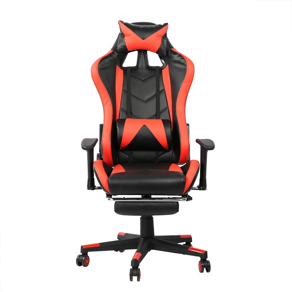 Ergonomic Gaming Chair with Adjustable High Back, Massage & Footrest - PU Leather Office Chair for Teens & Adults - Perfect for Esports, Home Office & Gaming Setup (Red & Black)