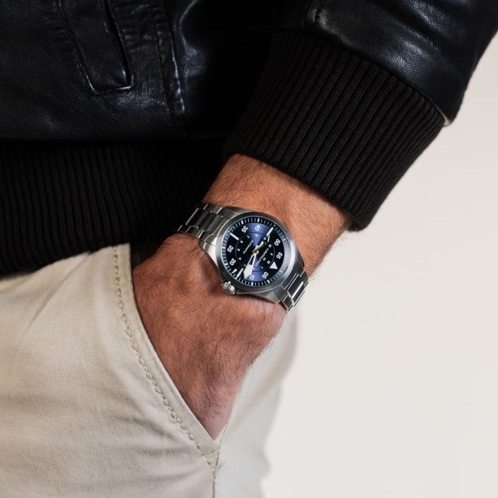 Pilot 36mm Blue Dial Stainless Steel Watch with Bracelet - Perfect for Aviation Enthusiasts & Everyday Wear
