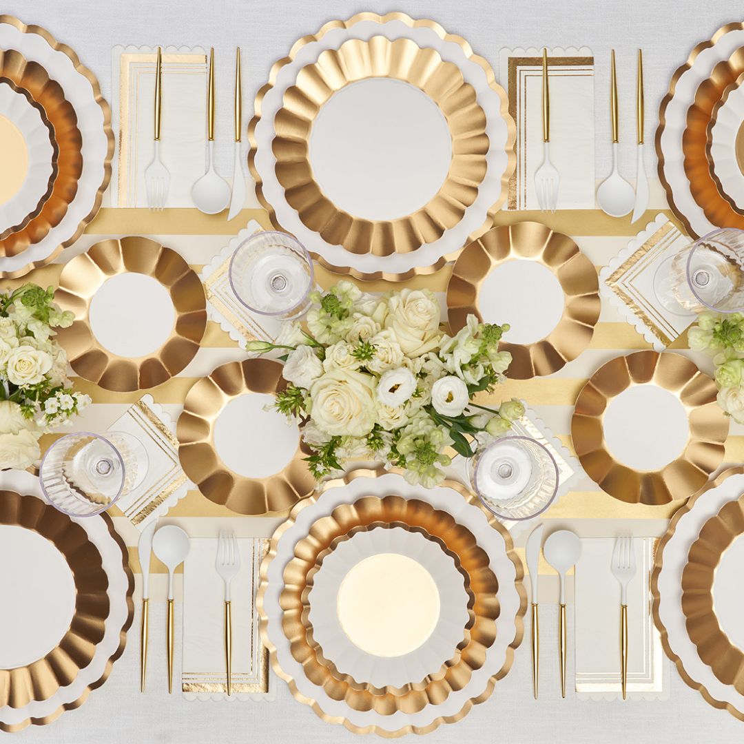 Elegant Gold & White Table Setting Kit - 12-Piece Dinnerware Set for Weddings, Parties & Formal Dining - Premium Plates, Bowls, Cutlery & Napkins