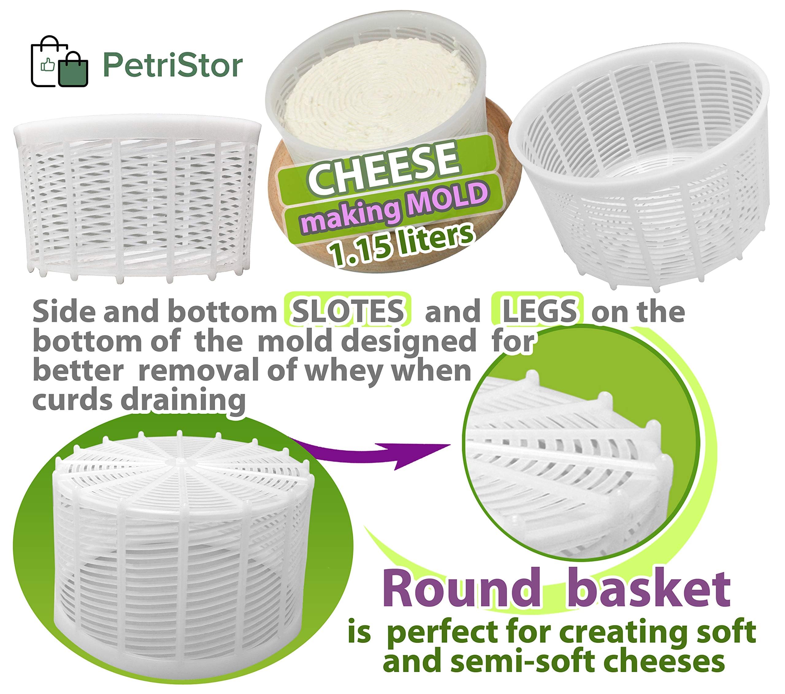 1.25QT Soft Cheese Mold for Homemade Cheese Making - Small Cream Cheese, Feta & Ricotta Mold Basket - DIY Cheese Supplies - Perfect for Fresh Cheese, Queso Fresco & Artisan Cheesemaking at Home