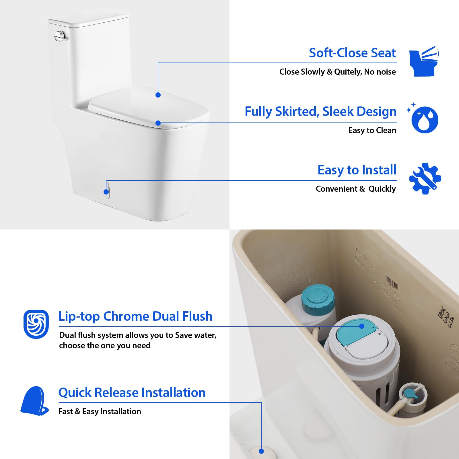 Sarlai One Piece Toilet - Comfort Height Elongated White Ceramic Modern Bathroom Toilet with Soft Close Seat, 12