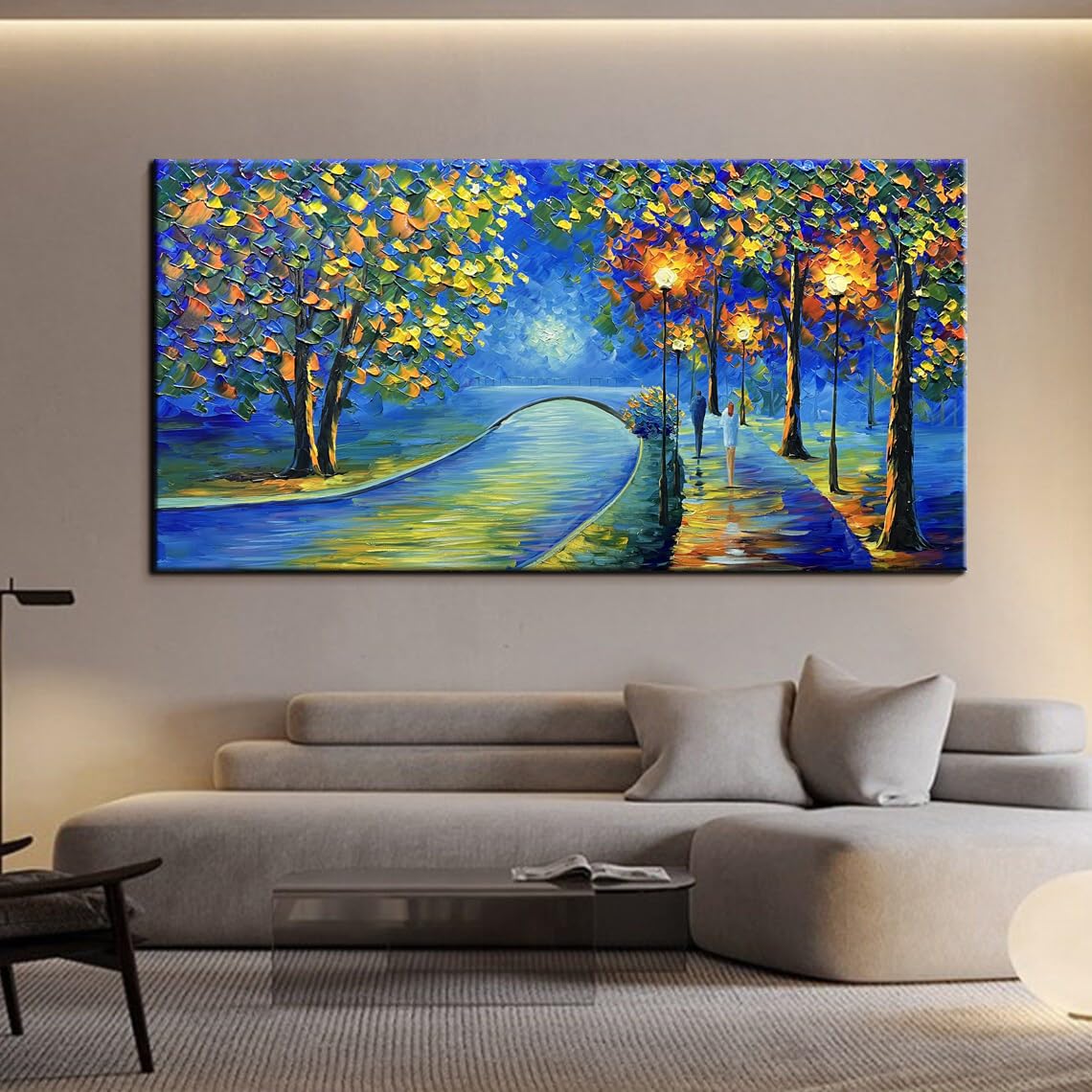 YaSheng Art - Handmade Textured Tree Abstract Landscape Oil Painting on Canvas, Contemporary Wall Art for Home & Office Decor, 24x48 Inch - Perfect for Living Room, Bedroom, or Office Wall Decorations