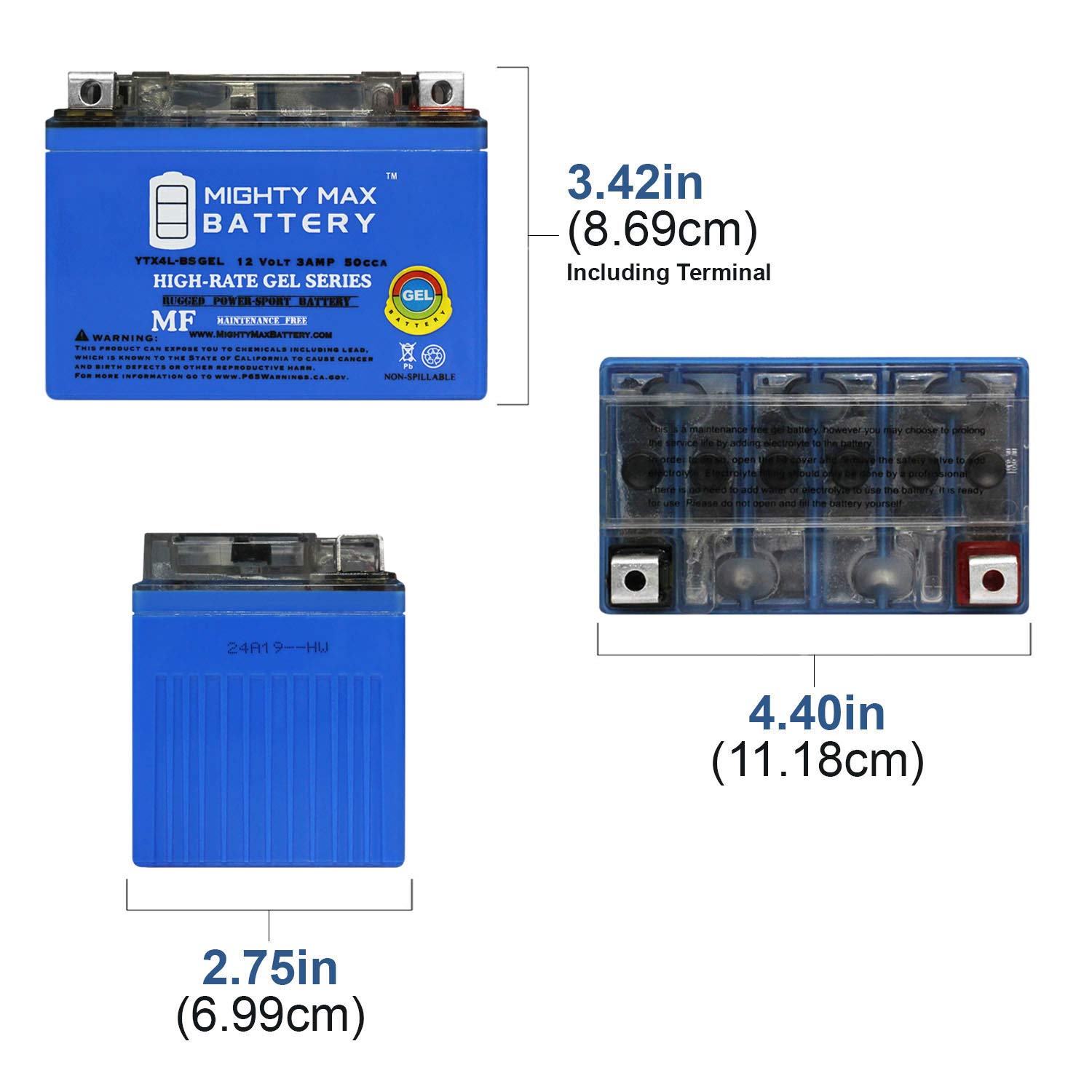 Mighty Max YTX4L-BS 12V 3Ah GEL Battery Replacement - High Performance Power Solution for Motorcycles, ATVs, Scooters & Powersports Vehicles