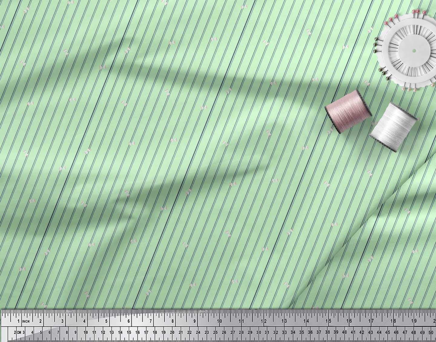 Soimoi Green Silk Fabric by The Yard - 42 Inch Wide - Sand Timer & Stripe Shirting - Printed Silk Material for Dresses, Blouses & DIY Fashion Projects - Timeless Style Fabric for Sewing & Crafting