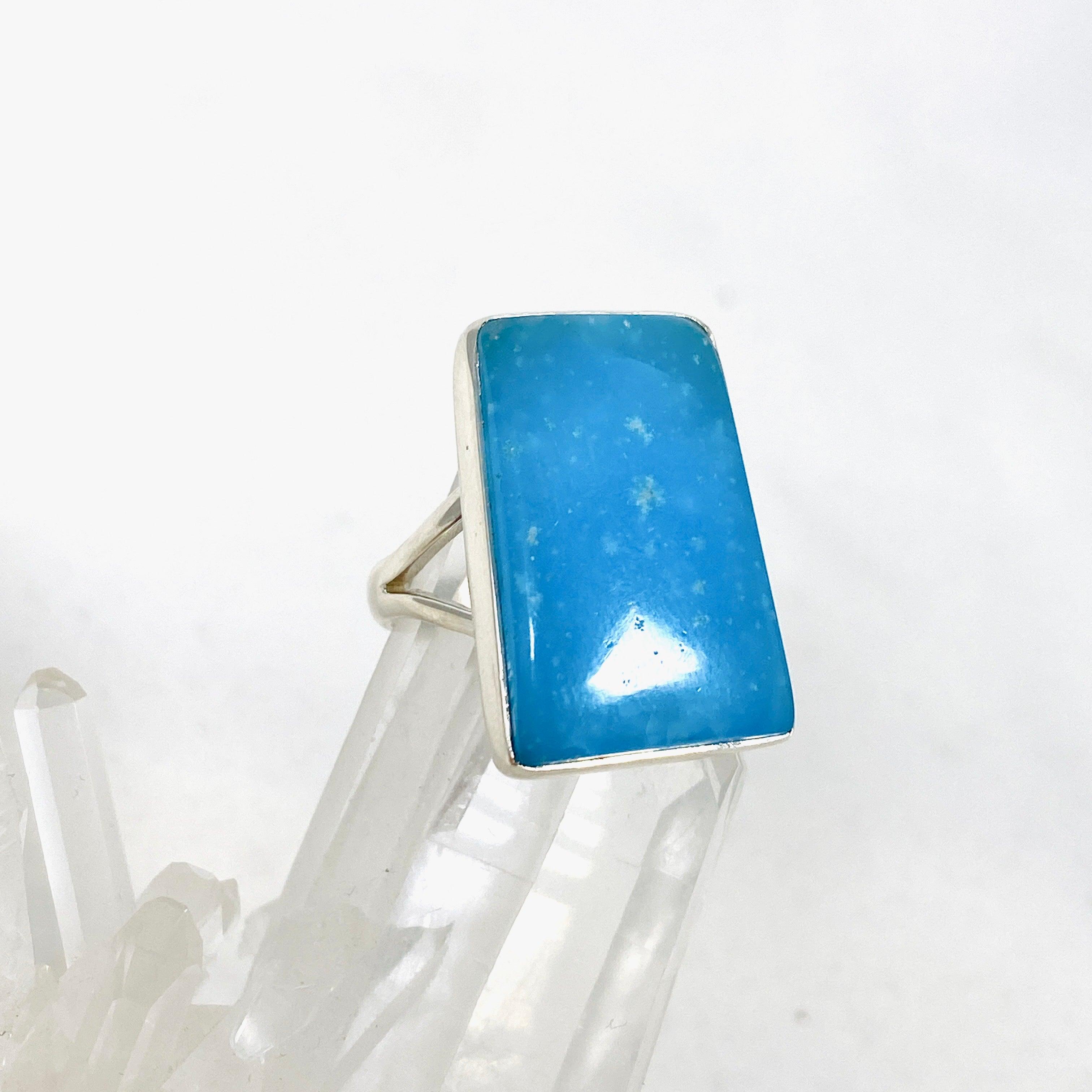 Natural Hemimorphite Rectangular Ring - Size 8 Silver Jewelry KRGJ3116 | Healing Crystal Ring for Meditation & Energy Balancing