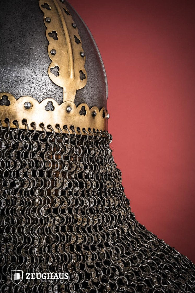 Authentic Medieval Rus Helmet with Riveted Aventail - 1.6mm Steel - Viking Reenactment & LARP Costume - Perfect for Historical Events, Cosplay, and Collectors