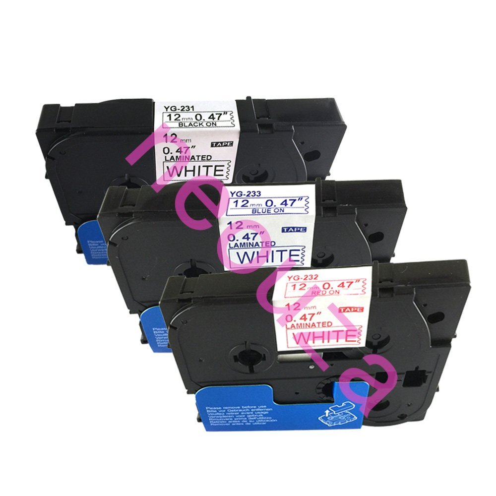 NEOUZA 3PK Brother P-Touch Laminated TZe TZ 231 232 233 Compatible Label Tape Cartridge - 12mm x 8m (3 Colors: Black, Blue, Red on White) - Perfect for Office Labeling, Home Organization & Craft Projects
