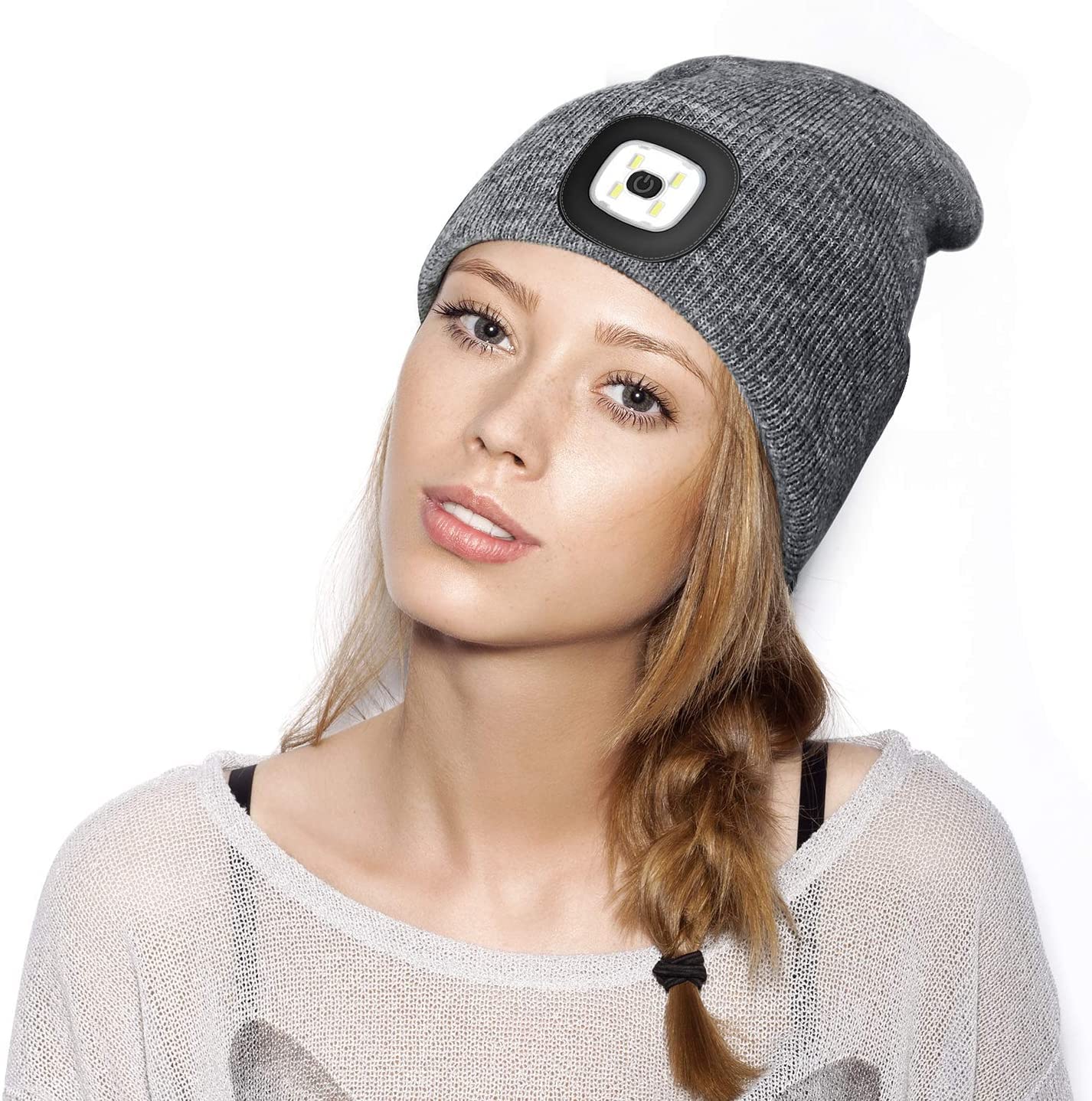 USB Rechargeable LED Beanie Hat for Men & Women - Hands Free Headlamp Winter Cap with Light - Perfect Gift for Dad, Husband, Father - Rose Red - Ideal for Camping, Running, Night Fishing & Outdoor Activities