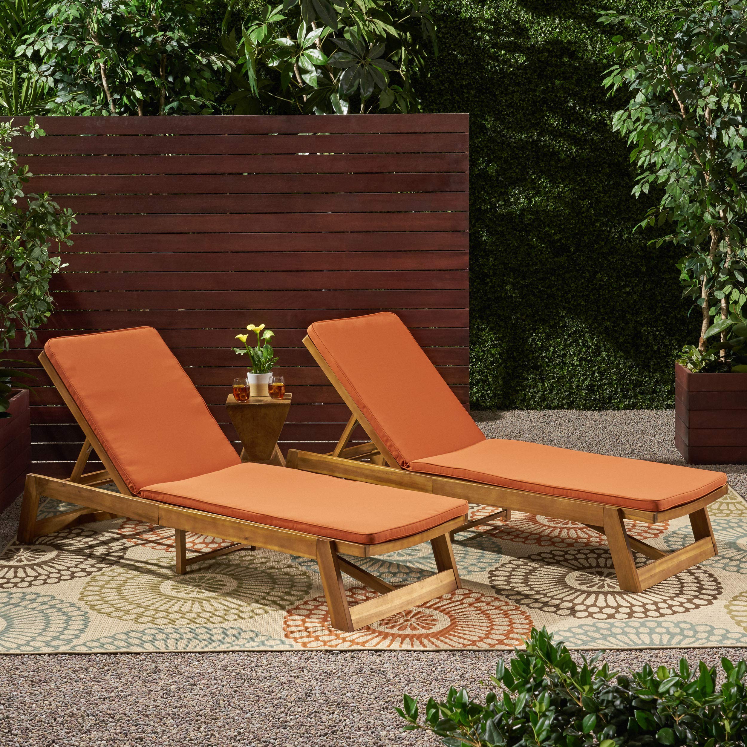 Premium Outdoor Chaise Lounge Cushion Set of 2 - Waterproof, UV Resistant, Rust Orange - Perfect for Patio, Poolside & Garden Relaxation