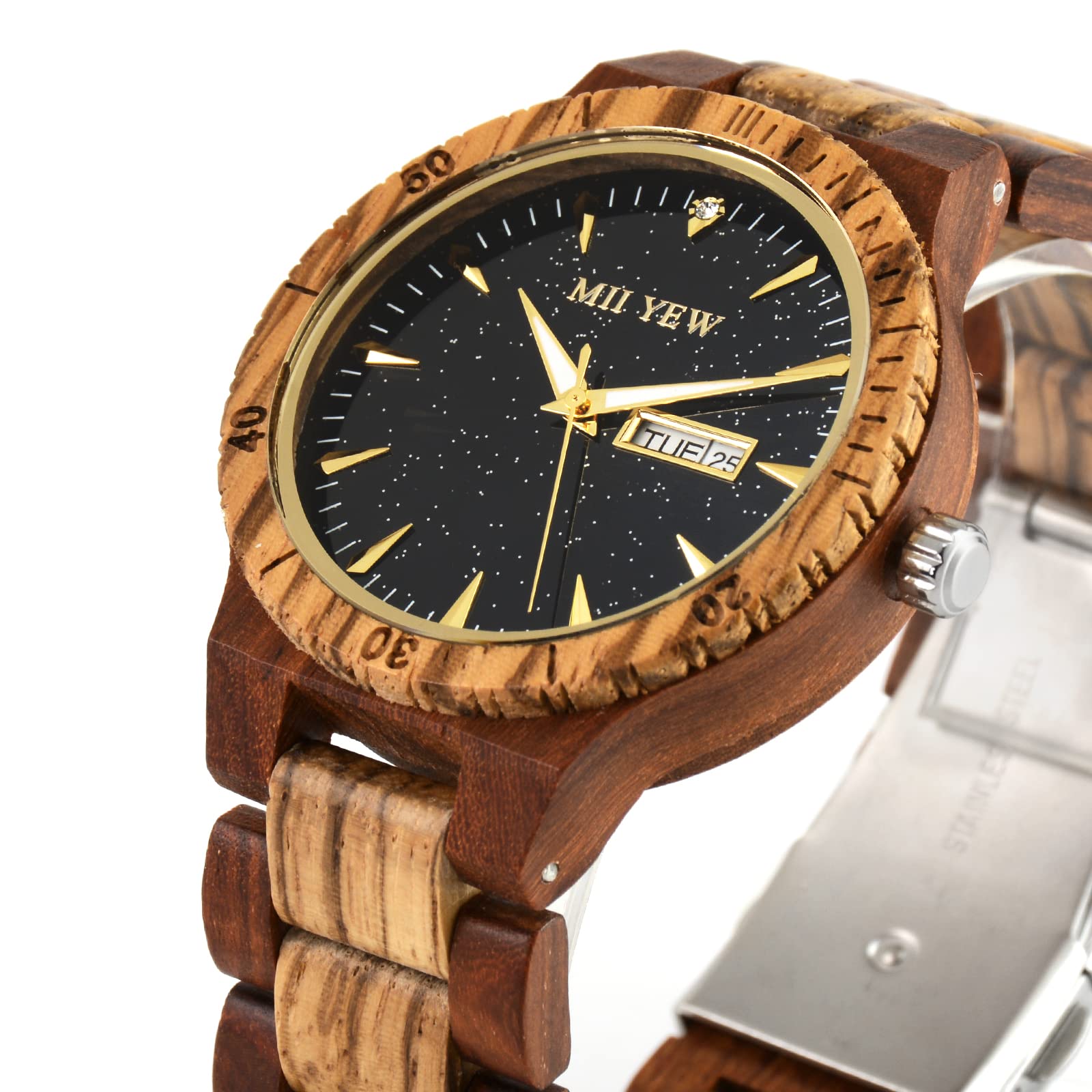 Handmade Wooden Watch for Men - Lightweight Analog Quartz Watch with Date Display - Perfect for Casual, Business & Outdoor Activities