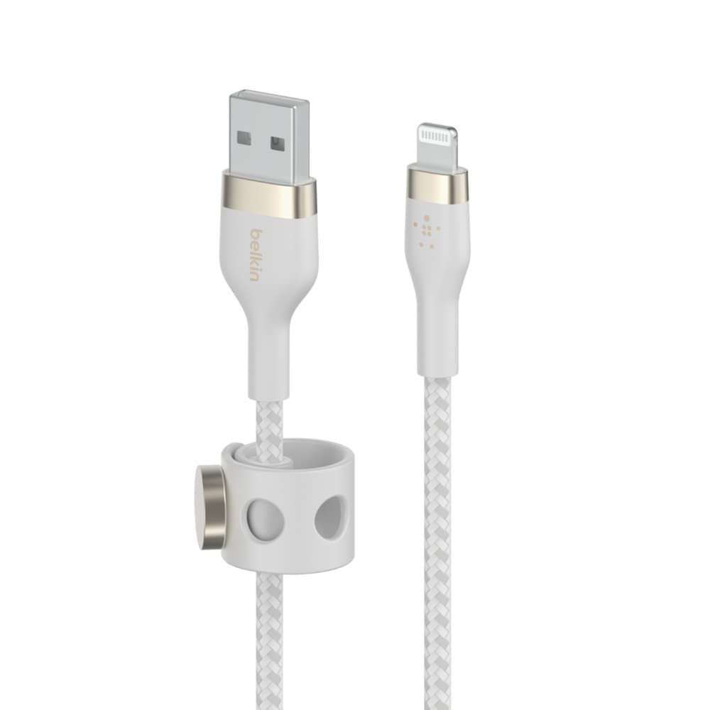 Belkin BoostCharge Pro Flex 10FT Braided USB to Lightning Cable - MFi Certified Fast Charging Cord for iPhone 14/13/12/11/Pro/Max/Mini/SE, iPad - Durable & Tangle-Free (White) - Perfect for Home, Office & Travel Charging