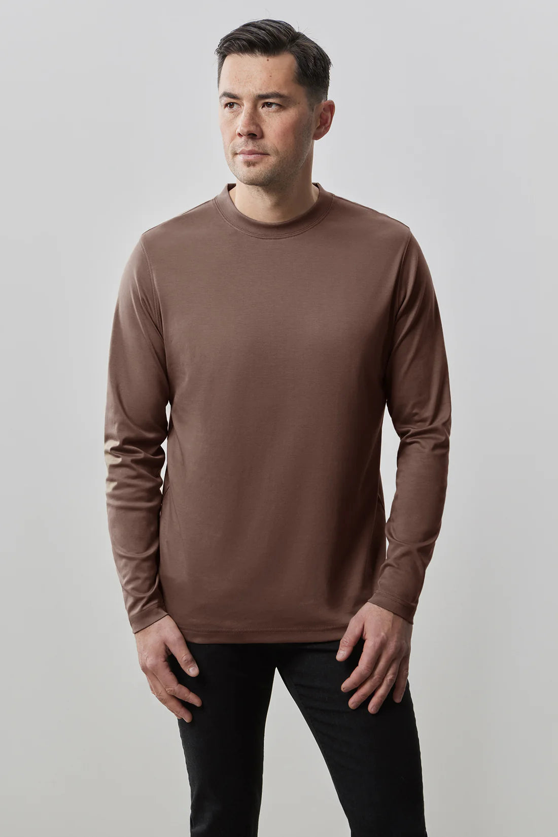 Robert Barakett Long Sleeve High Crew Neck T-Shirt for Men - Premium Cotton Casual Shirt for Work, Travel & Everyday Wear