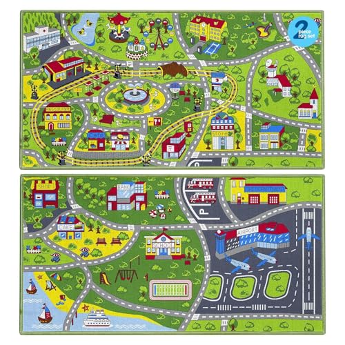 Pack 2 Train Car Rugs for Kids