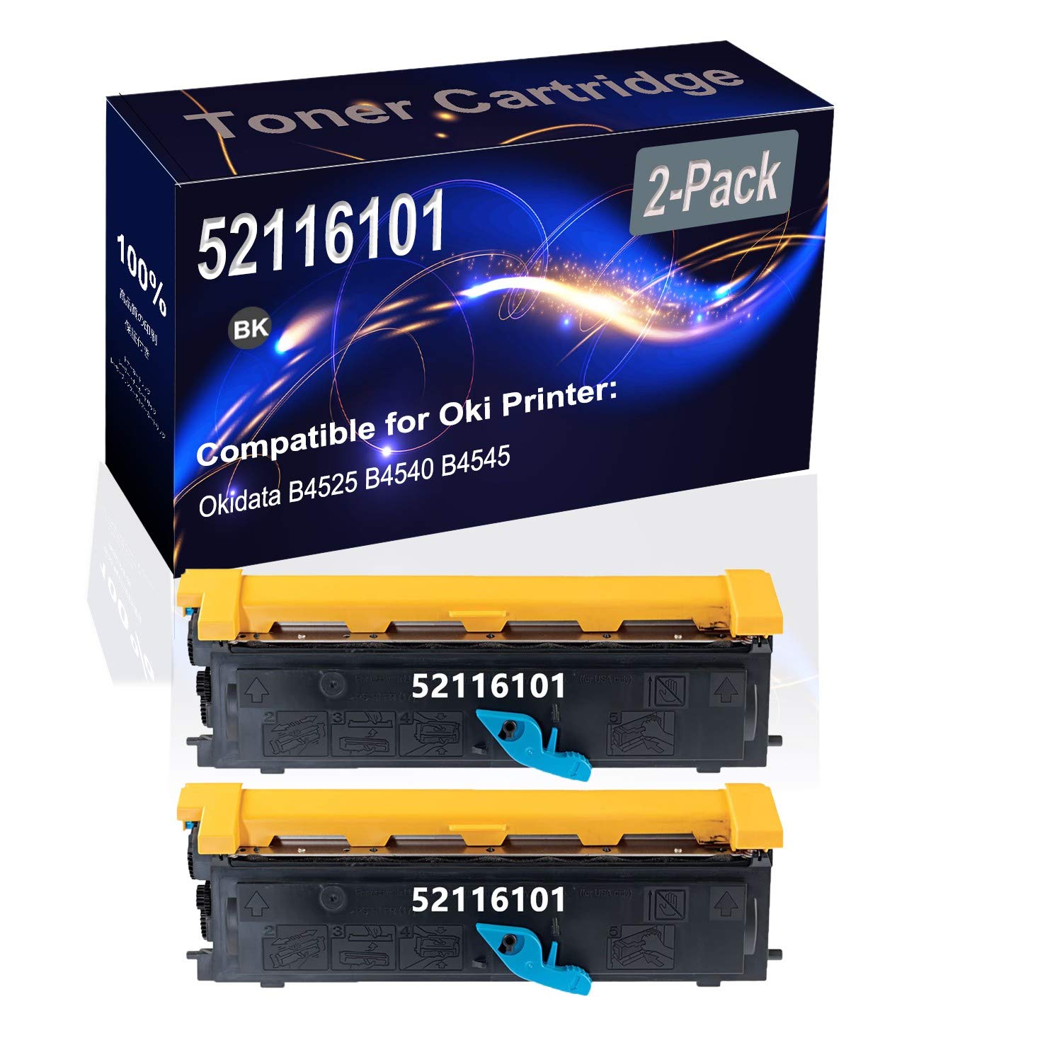 2-Pack Black High Yield 52116101 Compatible Toner Cartridge for Okidata B4525 B4540 B4545 Printers - Office & Home Printing Replacement