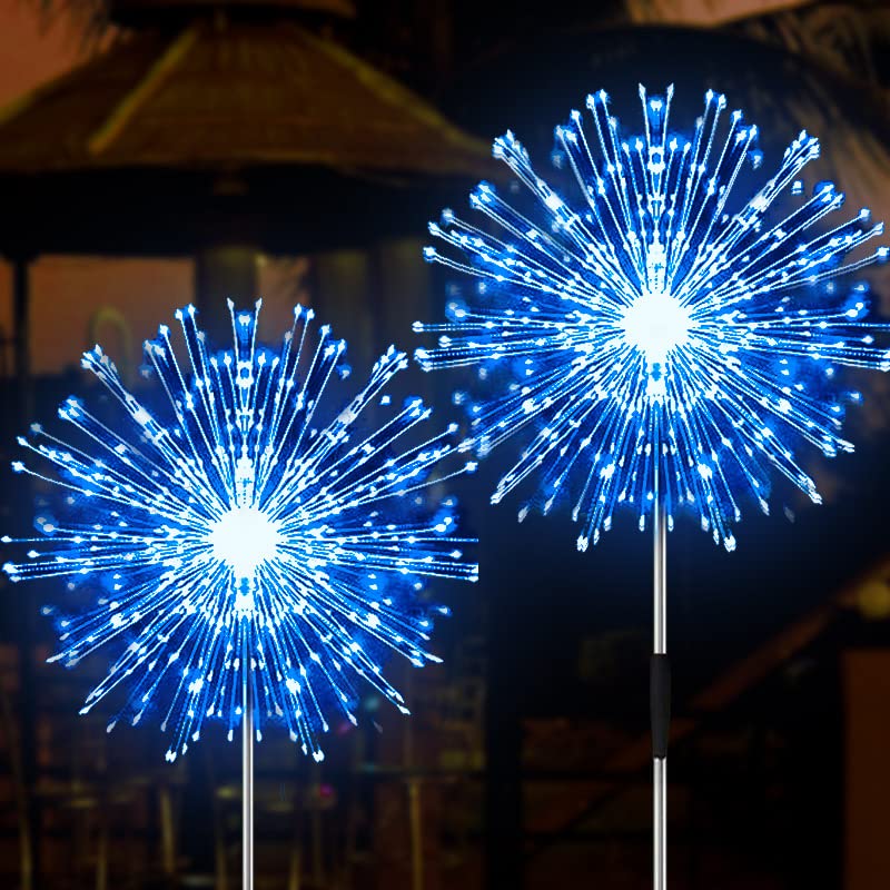 JJGoo Solar Garden Lights - 2 Pack 120 LED Solar Firework Lights with 2 Lighting Modes, Waterproof Outdoor Solar Lights for Garden, Patio, Walkway, Pathway, Party & Wedding Decoration (Blue) - Perfect for Outdoor Lighting, Landscape Decor and Evening Ambiance