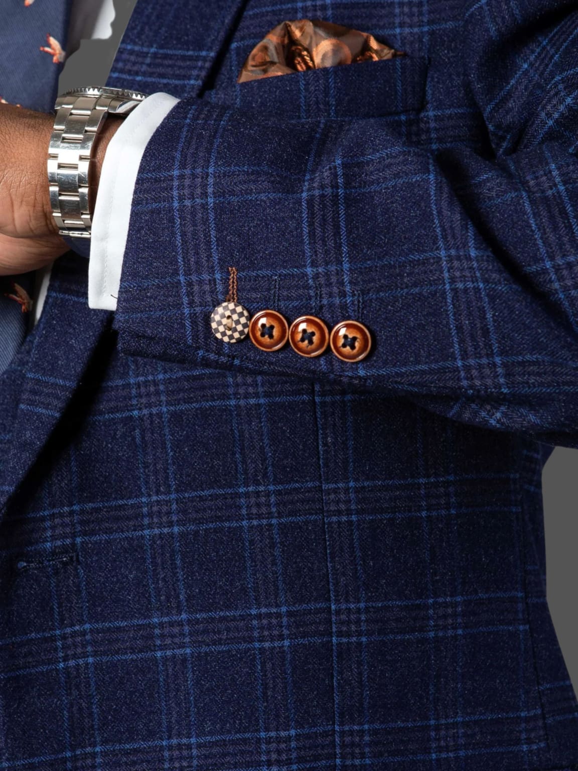 Marc Darcy Chigwell Men's Blue Tweed Check 3 Piece Suit - Formal Business Attire for Weddings, Office & Special Occasions