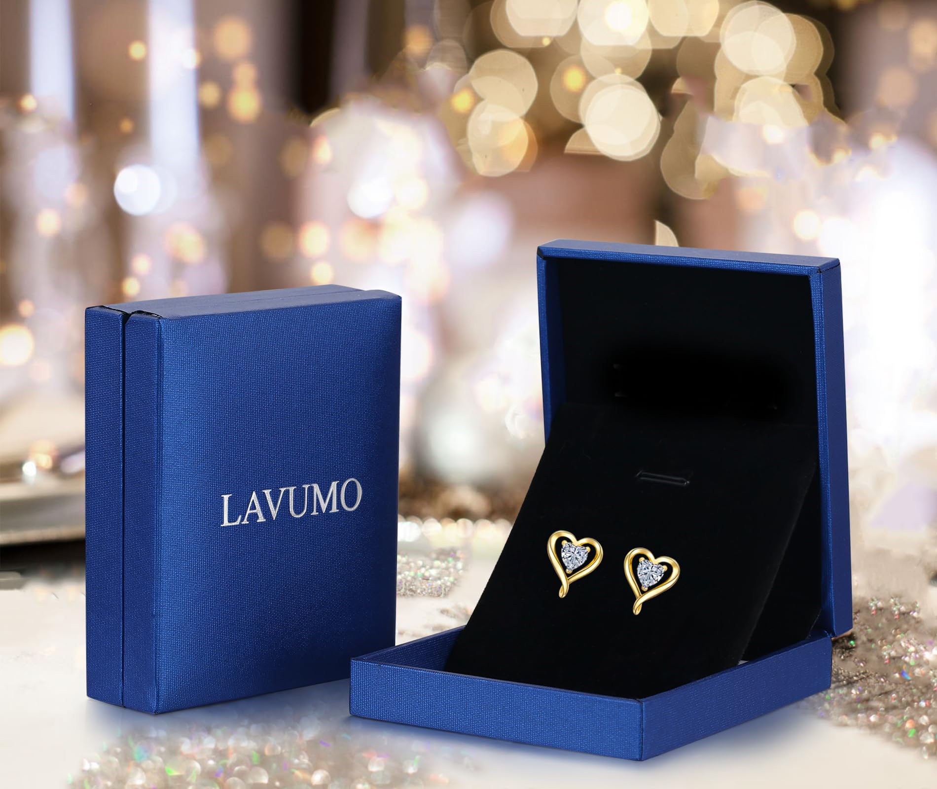 LAVUMO Sterling Silver Earrings for Women - 925 Silver Heart Stud Earrings Set in Silver, Gold & Rose Gold | Hypoallergenic Jewelry | Perfect Birthday, Anniversary, Christmas & Valentine's Day Gifts for Her | Everyday Wear & Special Occasions