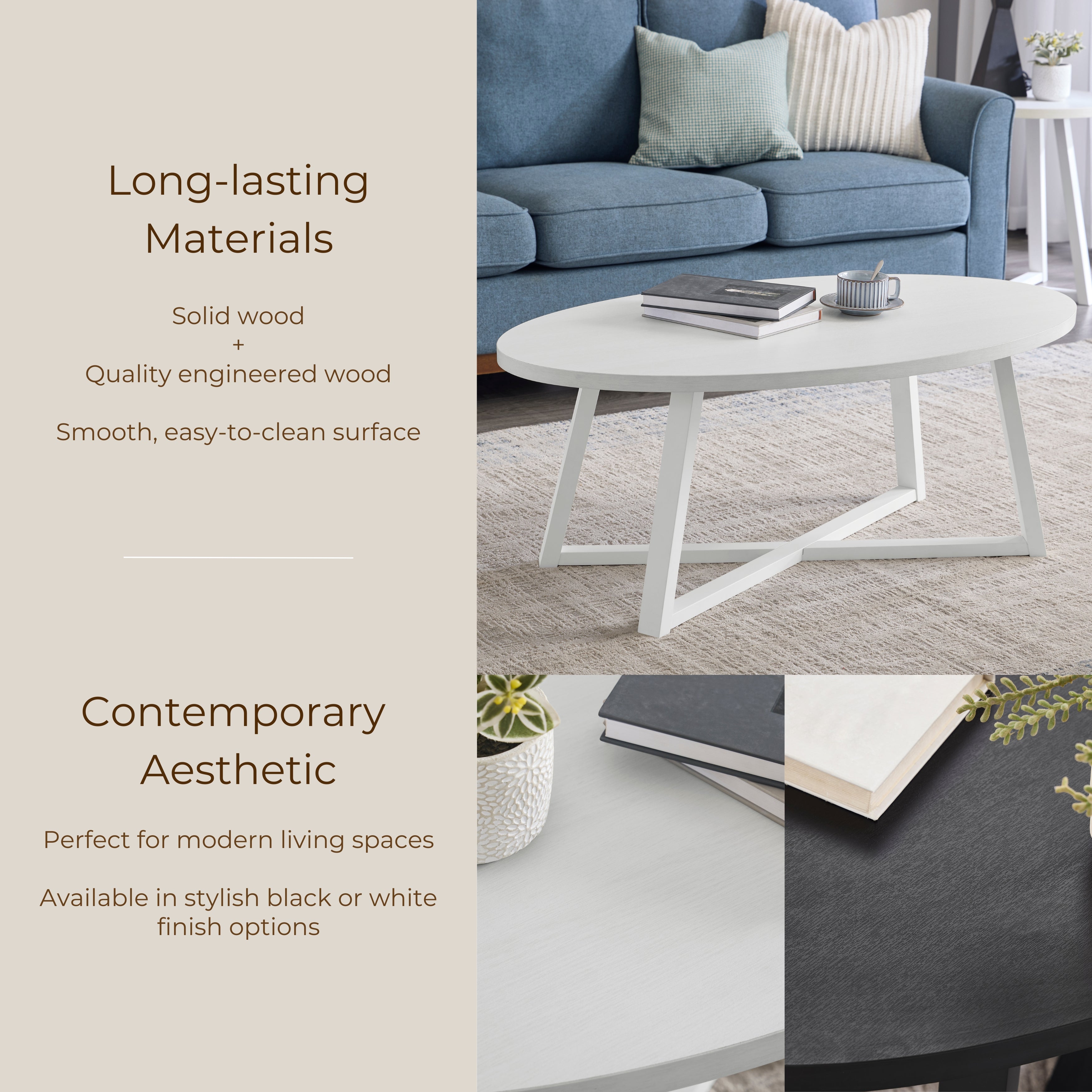 Modern Harmony Wood Oval Coffee Table - Roundhill Furniture - Stylish & Durable Living Room Centerpiece for Home Decor