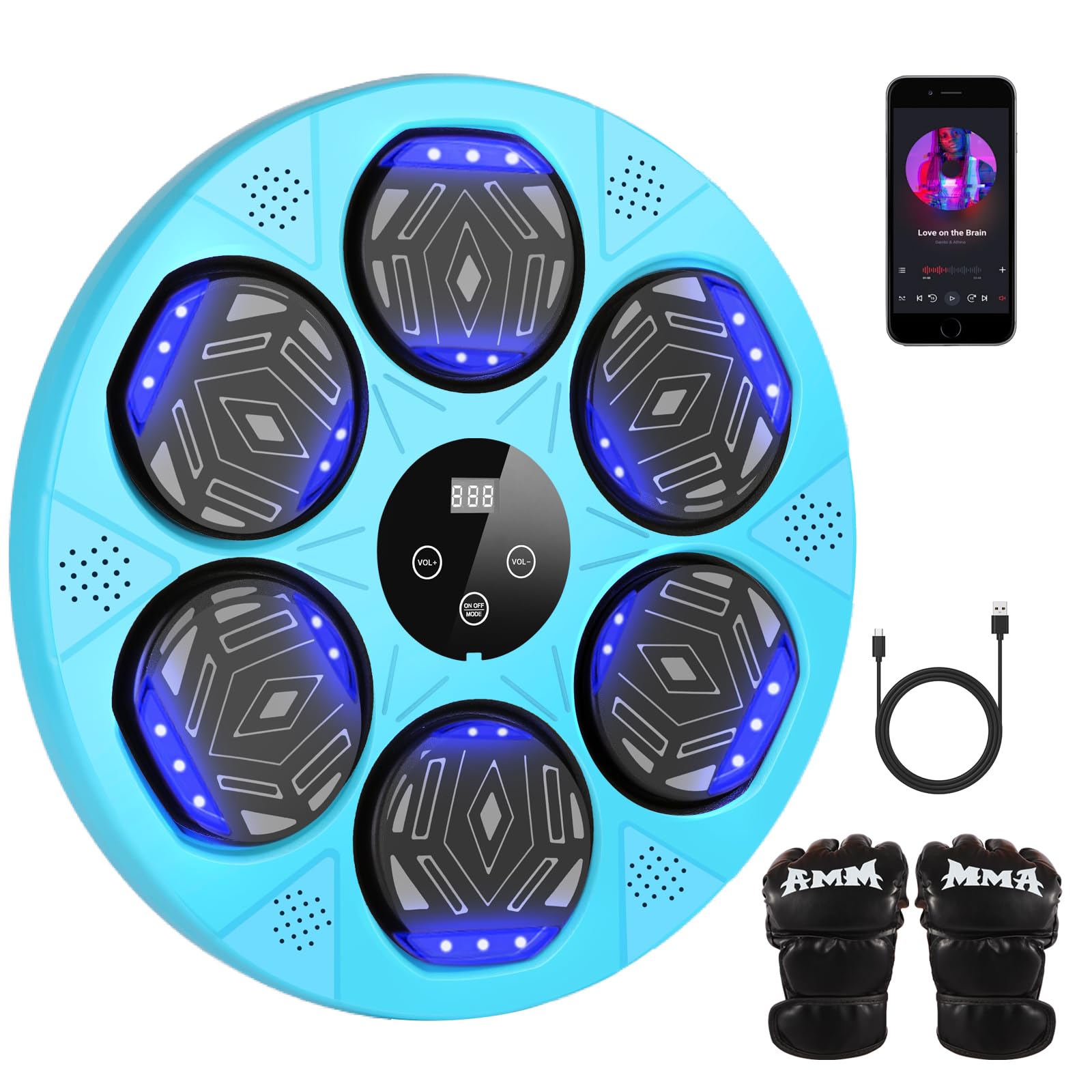 2025 Upgraded Bluetooth Smart Boxing Trainer with Boxing Gloves - Wall Mount Punching Bag Machine for Kids & Adults - Home, Office, Gym Workout Equipment (Blue) | Perfect for Fitness Training, Stress Relief & Cardio Exercise