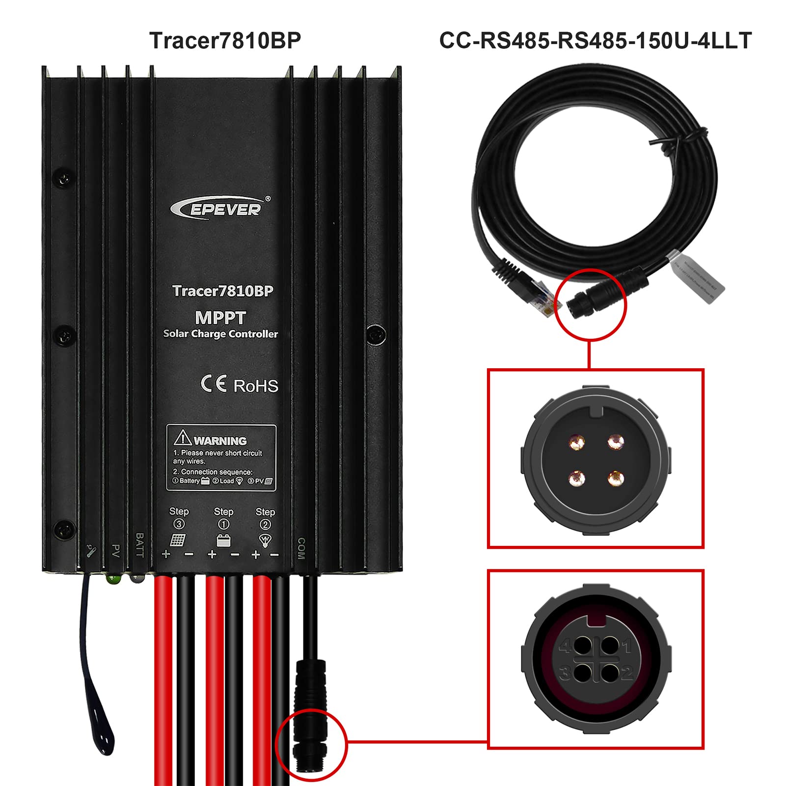 EPEVER 30A MPPT Solar Charge Controller 12V/24V Auto, IP67 Waterproof, 100V Max PV Input - Solar Panel Regulator Kit for Sealed/Gel/Flooded/Lithium Batteries (Includes MT50+RS485) - Perfect for Off-Grid Solar Systems, RVs, Boats & Home Energy Storage