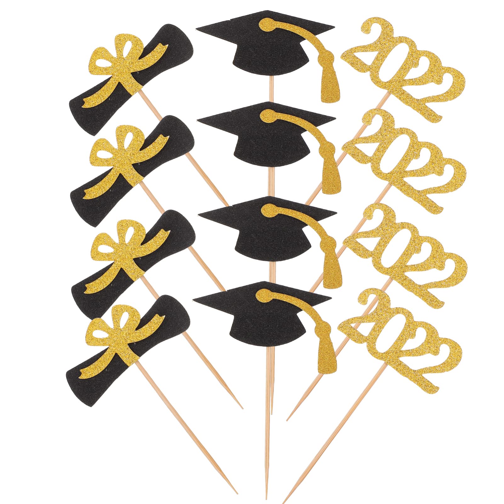 ABOOFAN 24Pcs Graduation Cupcake Toppers - Glitter Graduation Cap & Diploma Cake Decorations for Graduation Party, Wedding, Birthday Celebrations - Perfect for Dessert Table Decor and DIY Baking Supplies