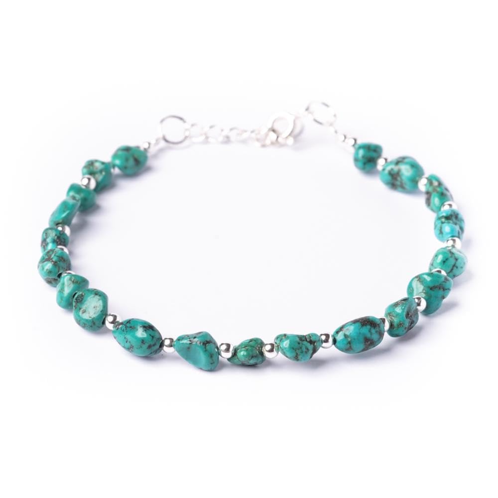 Natural Turquoise Beaded Bracelets for Women - 925 Sterling Silver Adjustable Bracelet with Blue Green Gemstone Beads - Birthstone Jewelry & Friendship Gift (17.5cm + 2cm Extender) - Perfect for Boho Style, Everyday Wear & Special Occasions