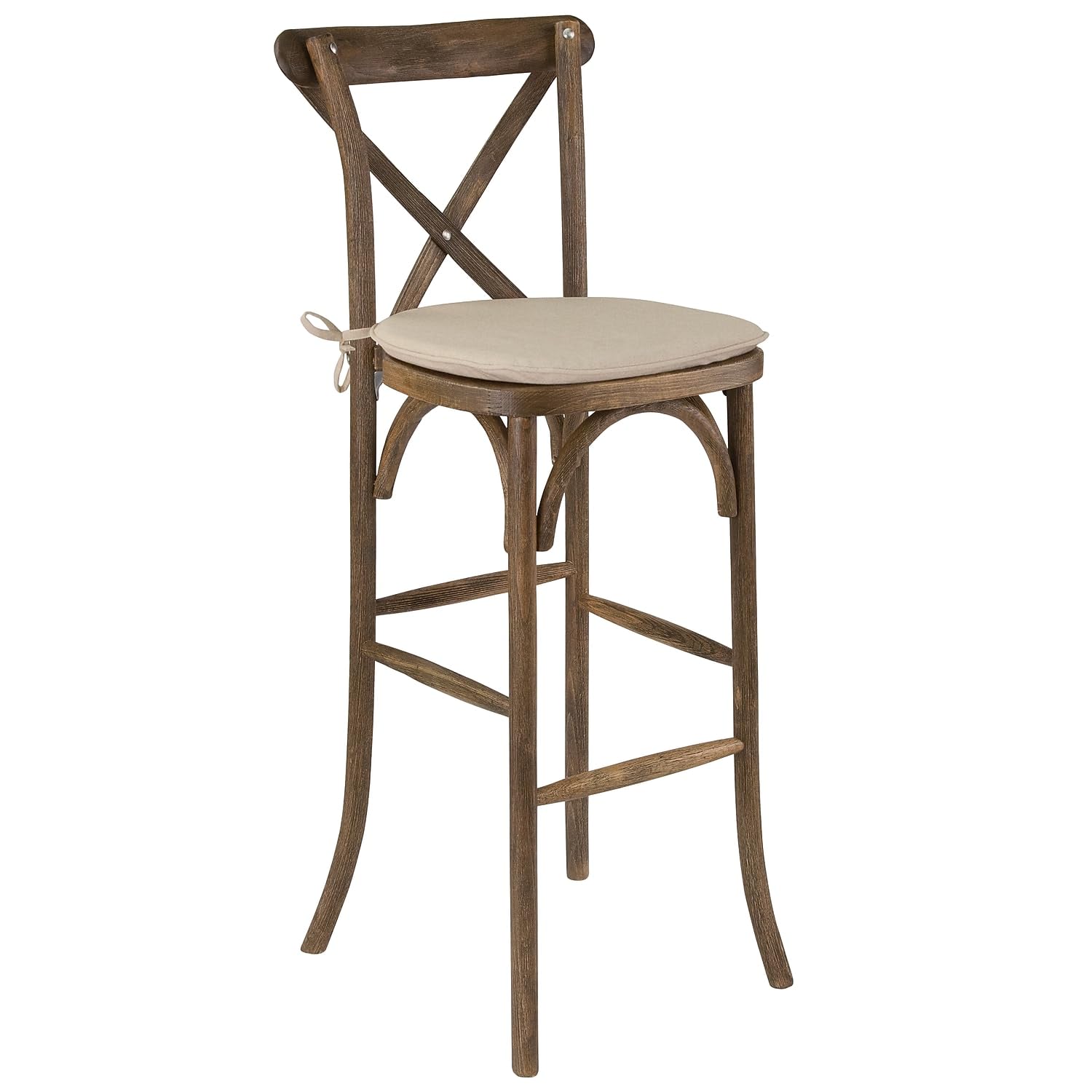 Flash Furniture 2-Pack HERCULES Series Dark Antique Wood Cross Back Bar Stools with Cushions - Perfect for Kitchen Islands, Home Bars & Dining Counter Seating