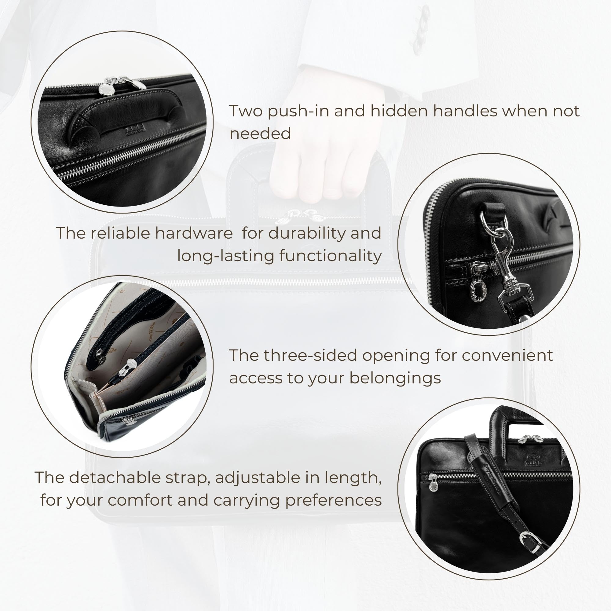 Premium Slim Leather Briefcase for Men & Women - Italian Handmade Laptop Bag with Timeless Design - Perfect for Business, Office & Travel Accessories