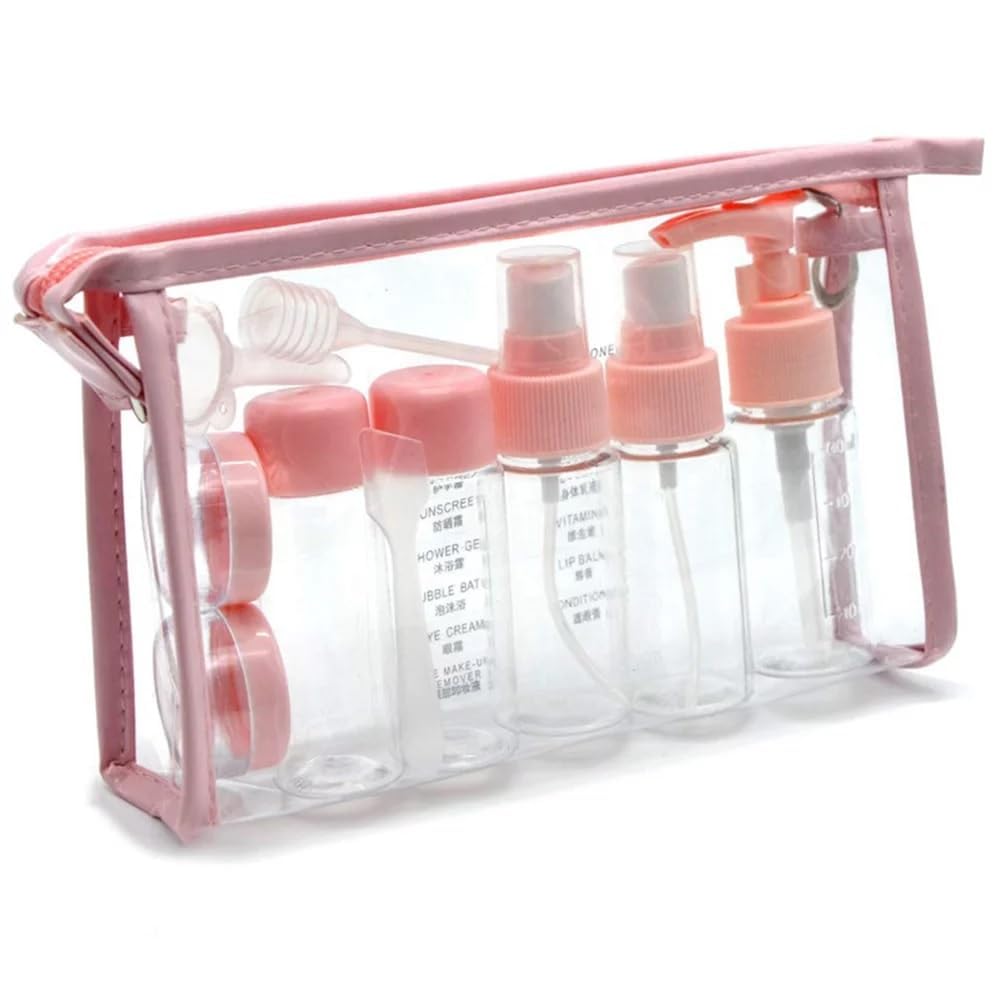 Cannagenix Travel Bottles Set - 6 Pack Refillable Leak-Proof Mini Plastic Bottles for Toiletries, Pump Spray & Squeeze Containers with Travel Storage Bag - Perfect for Airplane Carry-On, Gym, Camping (Pink, 16cm Width)